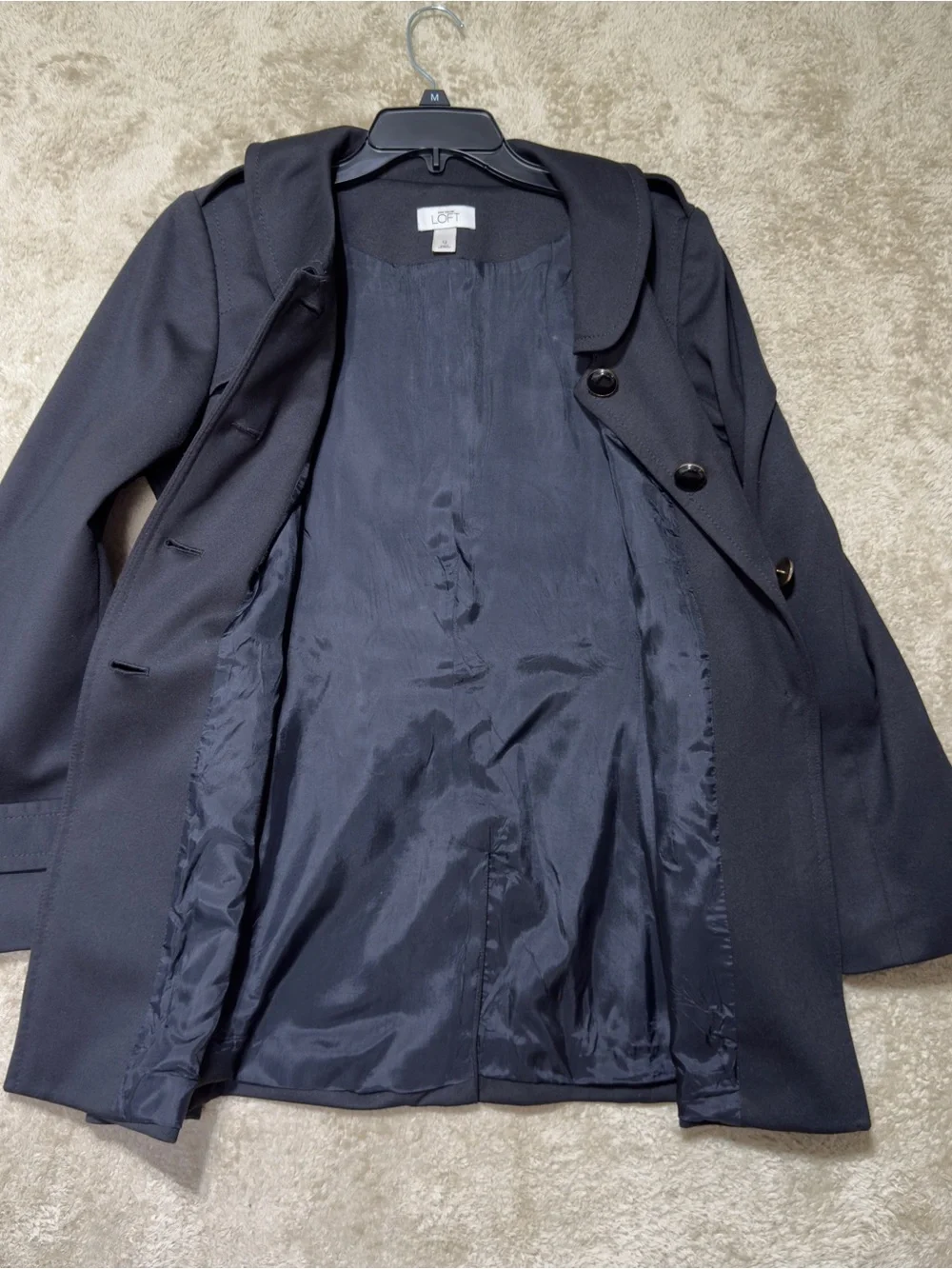 Ann Taylor LOFT Black Peacoat Jacket Women’s Size 12 Belted‎ Wool Blend Classic